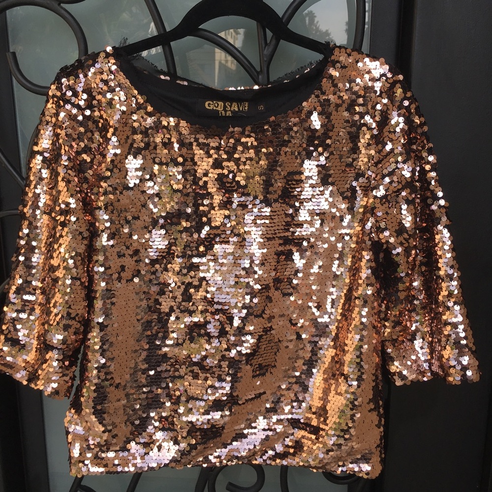 NWT God Save LA Rose Sequins Long Sleeve Top